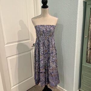 Smocked Strapless Lavender Floral Midi Dress